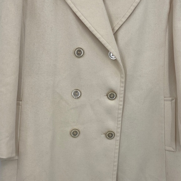 NEIMAN MARCUS 100% Pure Wool Cream Double Breasted Long Line Trench Coat L / XL - Picture 3 of 9